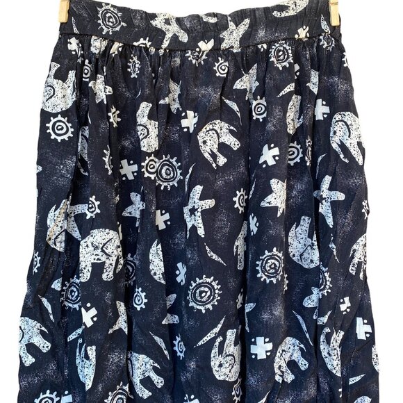 Vintage Campus Casuals of California Black Elephant Print Maxi Pockets Skirt Siz - Picture 9 of 9